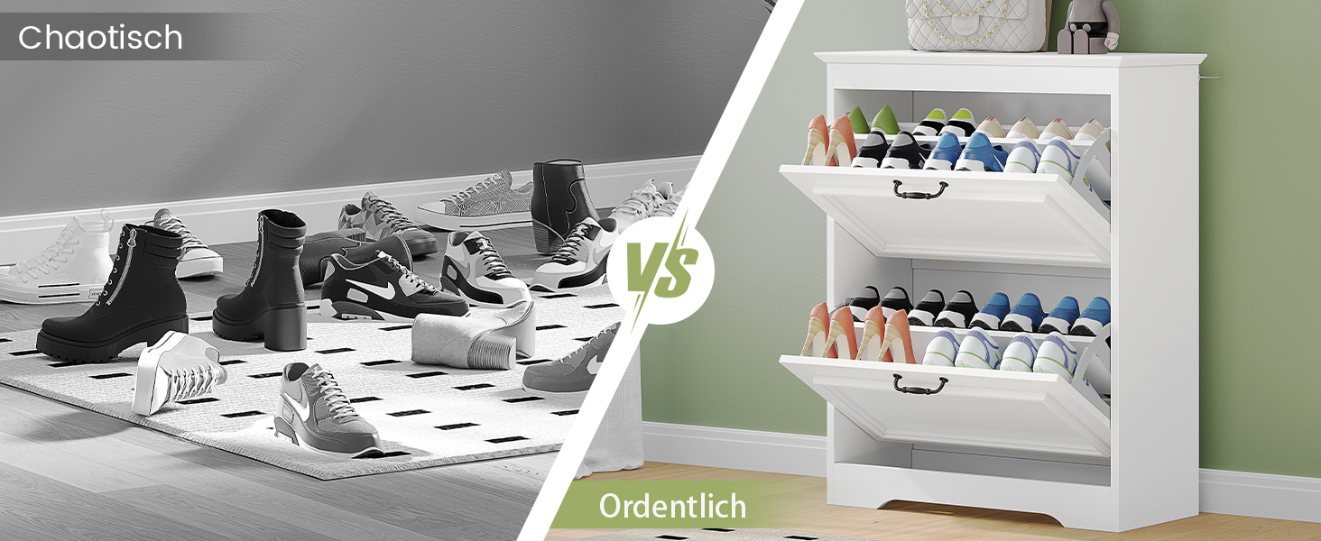 Шкаф для взуття Brinlawb білий з шухлядою, полицями та перегородками для 14-18 пар, для передпокою, вітальні