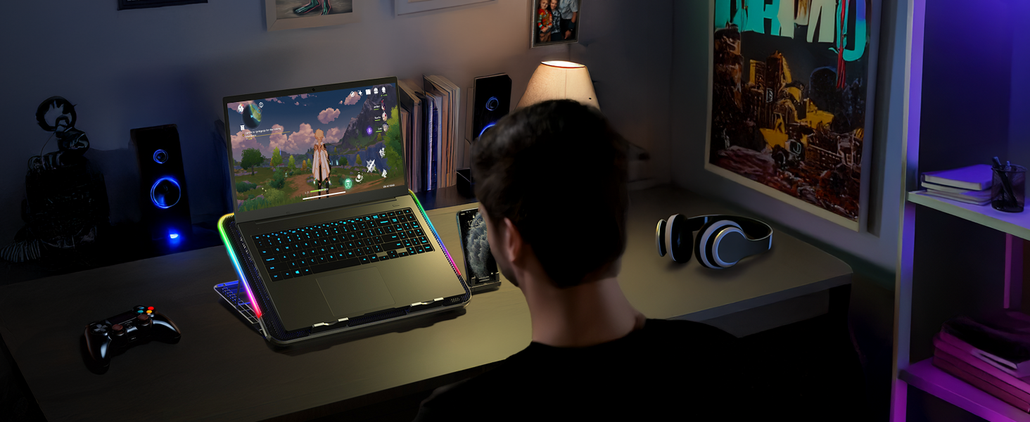 Охолоджувач для ноутбука Empire Gaming Guardian C600 (12''-15.6''), 6 вентиляторів, RGB-підсвітка, 5 рівнів висоти та знімний тримач