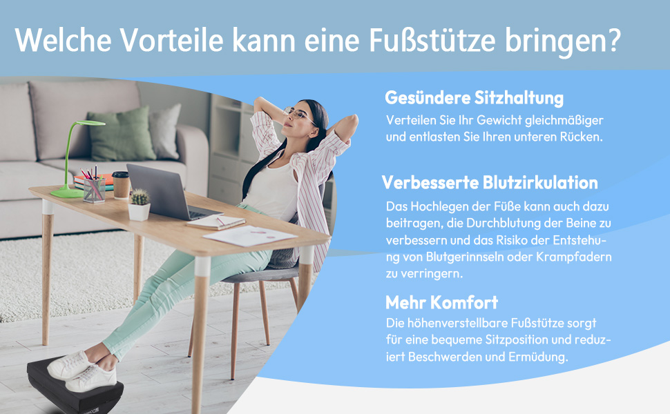 Підставка для ніг під стіл Dowinx, регульована по висоті, знімний чохол, зручна підставка для офісу, авто, дому (2 рівня, тверда, чорна)