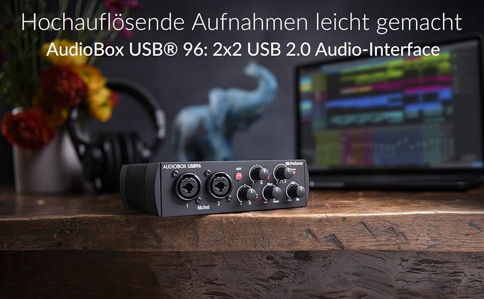 PreSonus AudioBox 96: USB аудіоінтерфейс для запису, стрімінгу, подкастингу + Studio One Artist, Ableton Live Lite (Чорний)