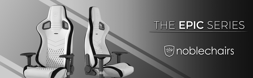Крісло ігрове Noblechairs Epic, офісне, для роботи, PU-шкіра, з подушкою, білий/чорний