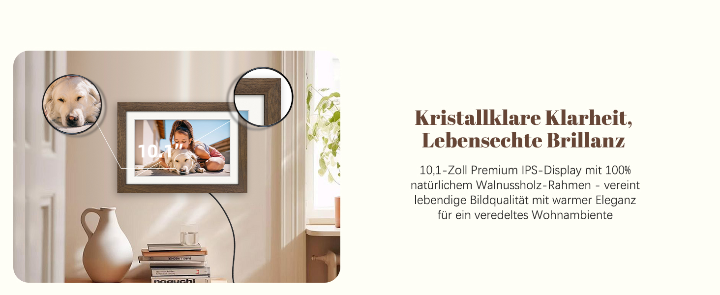 Цифровий фоторамка Eptusmey 10.1 дюймів з Wi-Fi, дерев'яний корпус з дуба, 32GB, HD IPS сенсорний екран 1280x800, відтворення фото/відео через Uhale APP, подарунок для чоловіків та жінок, колір A-Білий