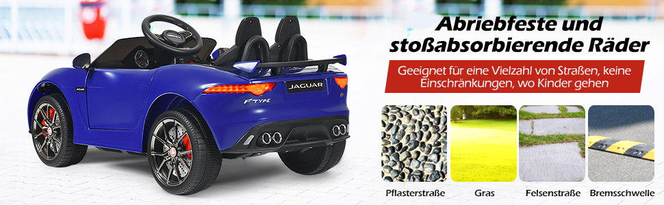 Електромобіль для дітей COSTWAY Jaguar, 12V, з музикою, історіями, сигналом та фарами, з дистанційним керуванням, швидкість 3-5 км/год, для дітей від 3 років, синій