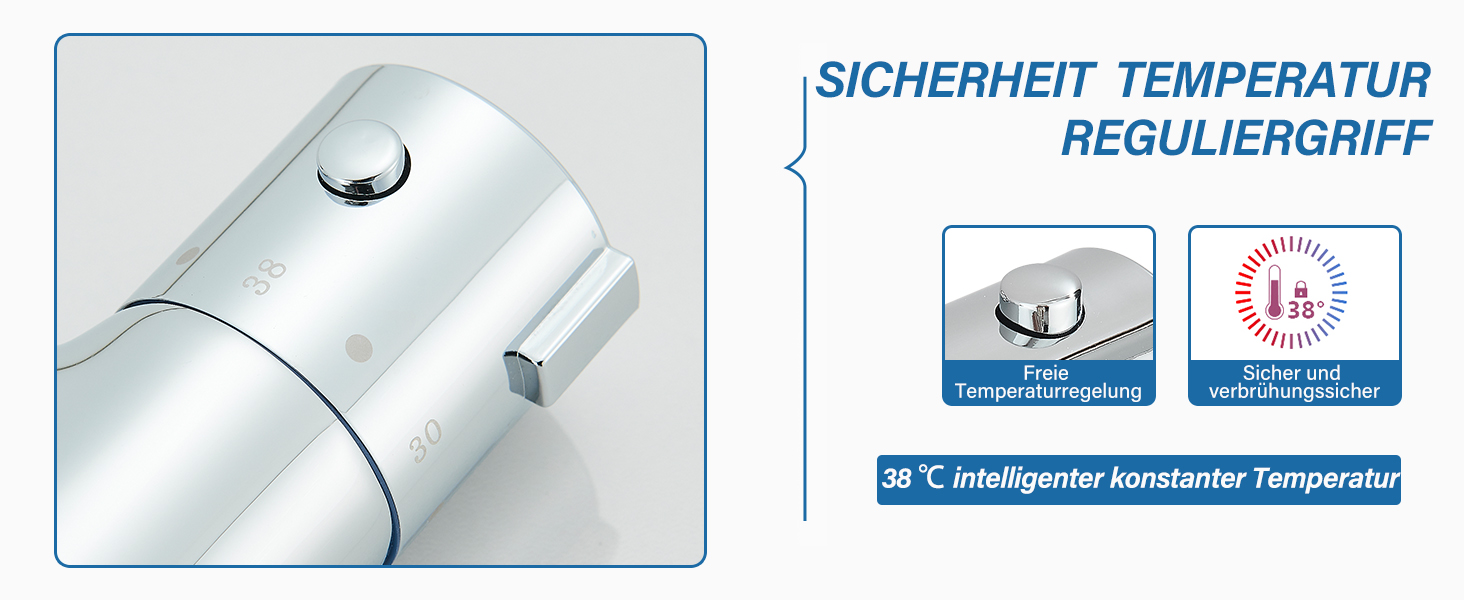 Змішувач для ванни з термостатом, настінний монтаж, для ванної кімнати (хром)