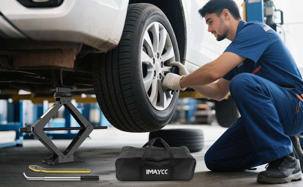 Універсальний гвинтовий домкрат-ромб IMAYCC 2.5т для BMW (Серії 1, 3, 5, 6, 7, Z, X) з гумовими накладками та торцевим ключем, чорний