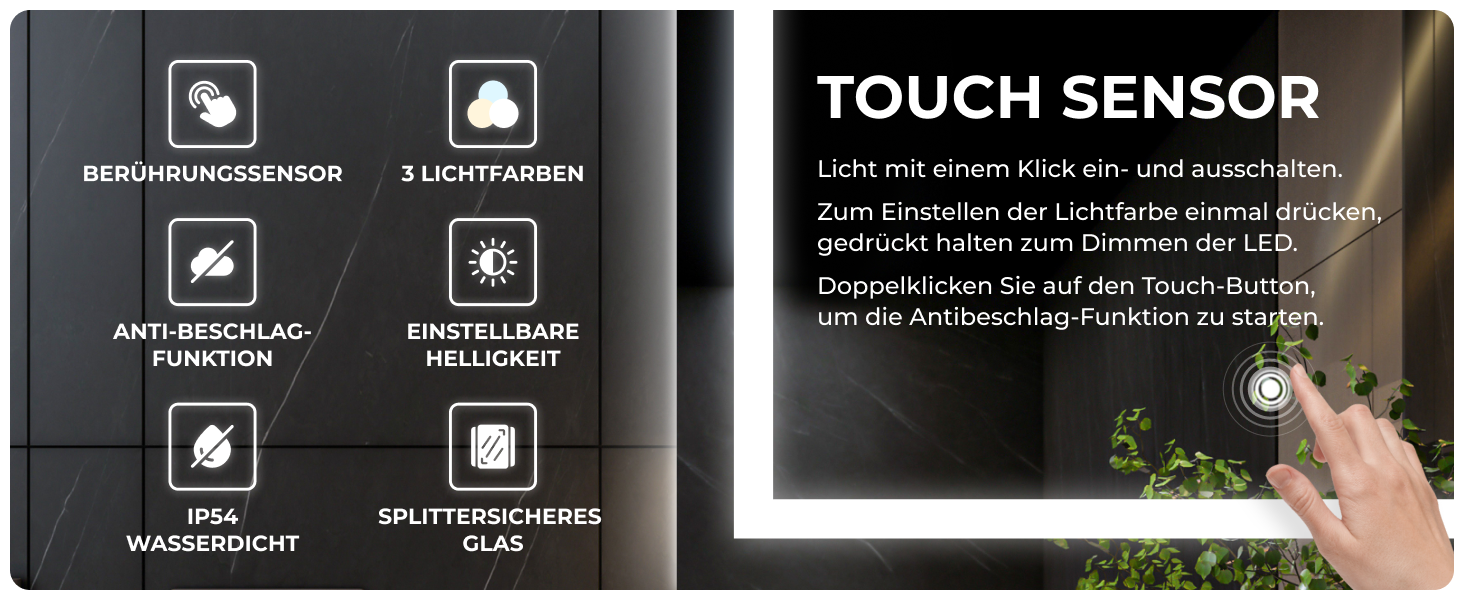 Дзеркало для ванної кімнати BR Bringer LED з підсвічуванням 60x80 см, антизапарник, диммування, 3 кольори світла, сенсорне управління, модель BRS102