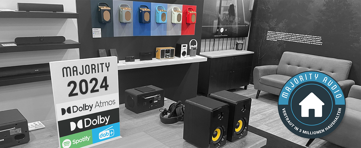 Активні колонки Majority D70X Bluetooth | HDMI ARC | Студійний монітор DJ з вуглецевими мембранами | 70W стерео колонки для ПК | Монітори з пультом дистанційного керування (Чорний)