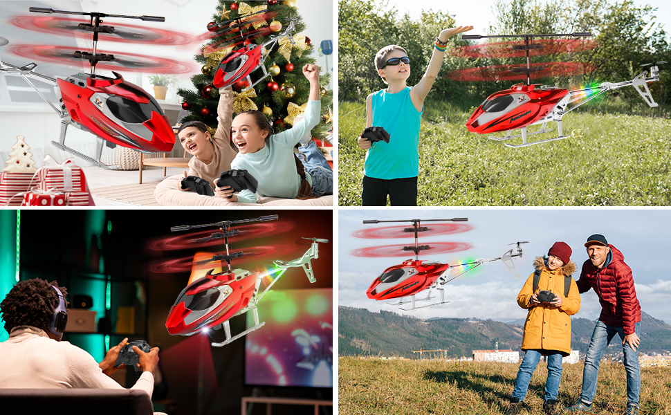 Радіокерований гелікоптер Hubschrauber 2.4G з LED підсвіткою для хлопчиків та дорослих (від 12 років), 3.5 канали, гіростабілізатор, фіксована висота, автоматичний зліт, червоний