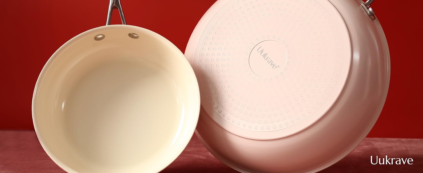 Набір керамічних сковорідок Uukrave без тефлону (PFOA/PTFE), під індукцію та всі типи плит, 20/24/28 см, рожеві