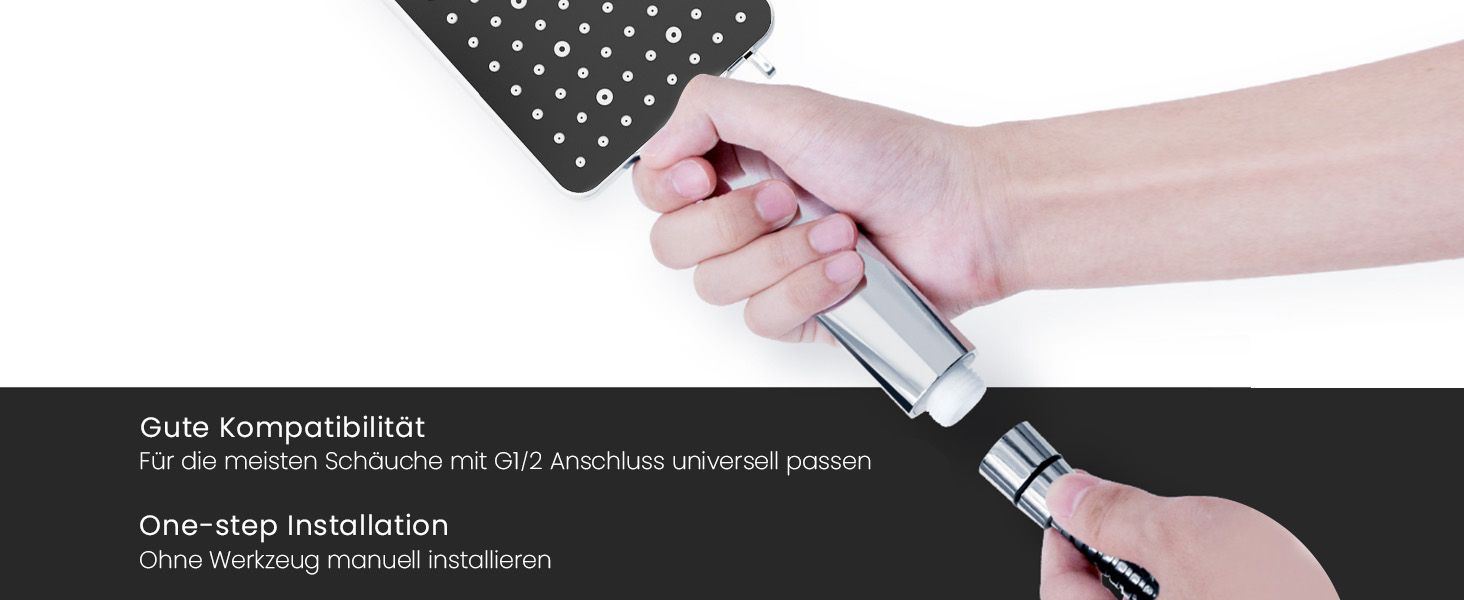 Насадка для душу Newentor Regendusche [TESTSIEGER], велика ручна лійка, водозберігаюча, високого тиску, XXL з 6 режимами струменя (без шлангу), матова чорна (Duschkopf, без шлангу)