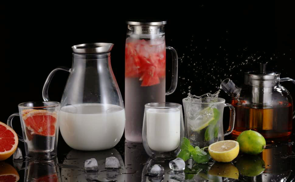 Скляна джезва для води з боросилікатного скла, 2 л, з нержавіючою кришкою