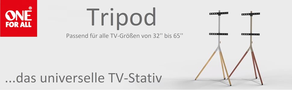 Універсальний штатив для телевізора One For All - 32-65'' LCD/LED/Plasma/OLED/QLED - поворотний 360°, регулювання висоти, VESA 400x400, стильний дизайн WM7472 Oak & Silber-Grau