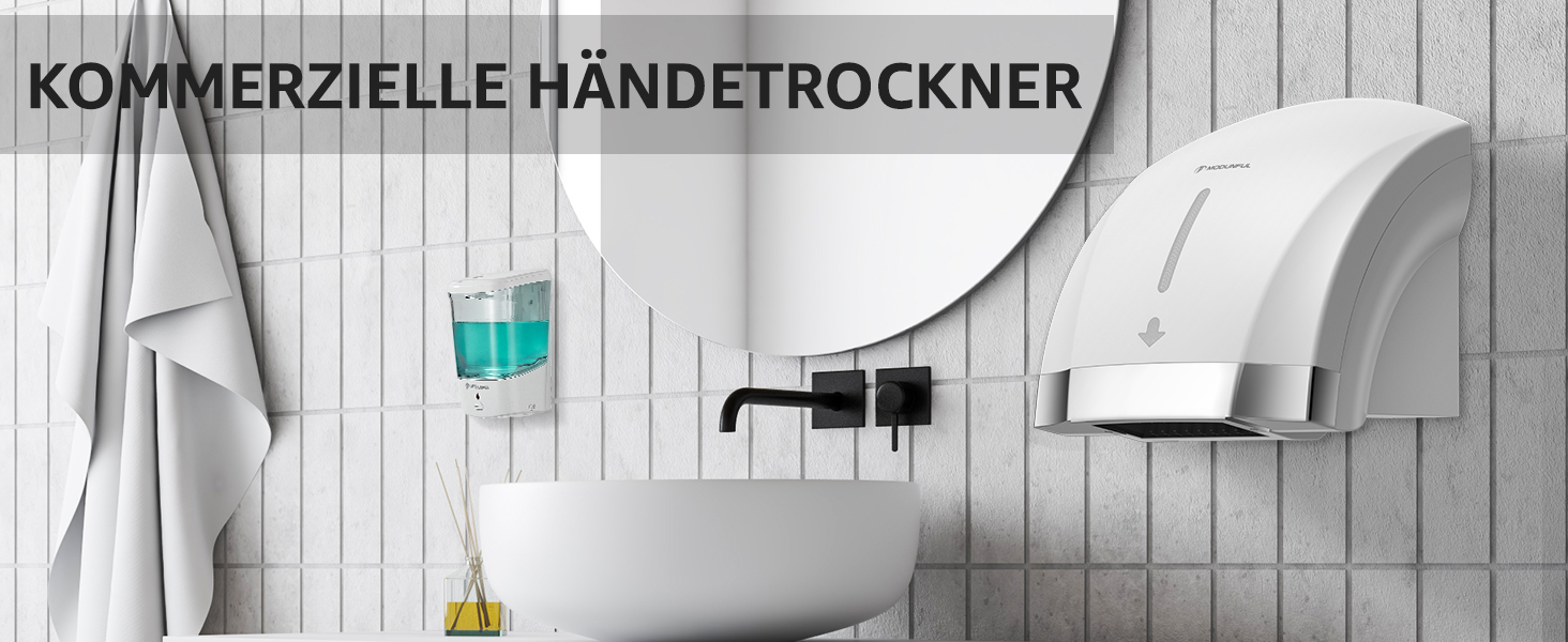 Автоматичний сушар для рук Modunful з інфрачервовим сенсором, настінний, 2000W, тихий (40 dB), ABS-покриття, білий