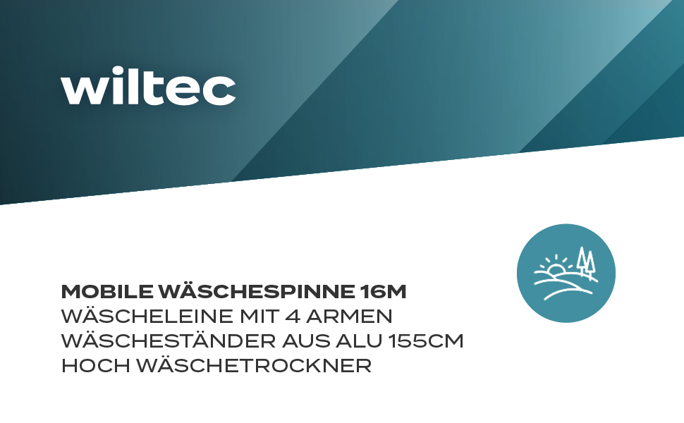 Мобільна ротаційна сушарка Wiltec з 4 рукавами 16 м мотузка для білизни Сушильна стійка Alu Висота 155 см Караван Кемпінг Складаний будинок на колесах Подорожі