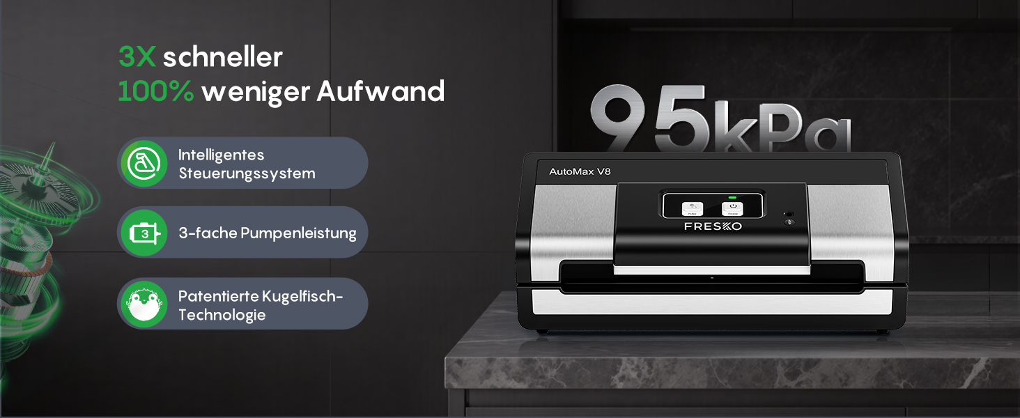 Вакууматор FRESKO Automatik для продуктів: автоматичний вакуумний пакувальник з турбо-потужністю 18л/хв, керування однією кнопкою, комплект з 2 рулонами для пакетів