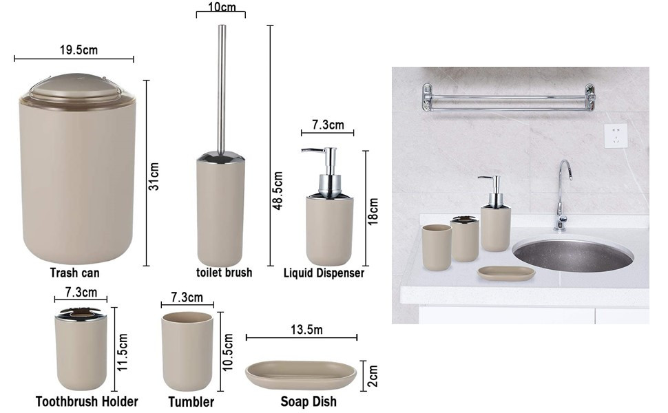 Набір для ванної кімнати JOTOM, набір аксесуарів для ванної кімнати, набори для ванної кімнати з мильницею, тримач для дозатора мила, чашка для чищення зубів, сміттєва корзина, щітка для унітазу, щітка для унітазу (бежевий)