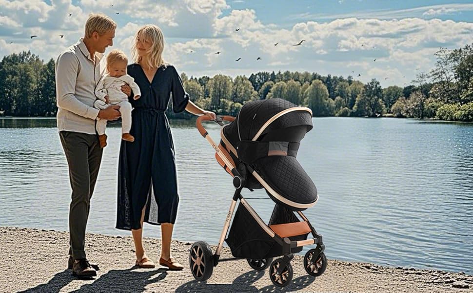 Дитяча коляска 3 в 1 V9 Black: комплект з високоякісних тканин, функція двостороннього зсуву, система подорожей, відкритий огляд