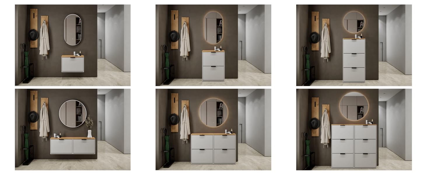 Взуттєва шафа Planetmöbel з 3 стінками, 6 полицями, 60 x 23 x 118 см, білий/сірий колір