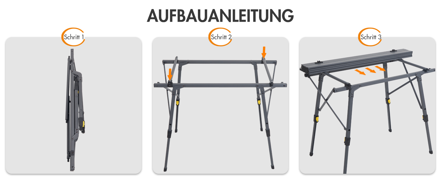 Складаний кемпінговий стіл Portal з регулюванням висоти, алюмінієвий, 90 x 53 см, сірий