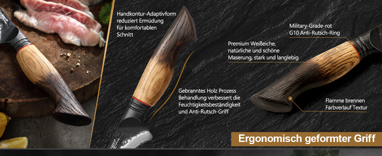 Ніж кухарський XINZUO Damaststahl з нержавіючої сталі Дамаск, 19,3 см - професійний, з ергономічною ручкою з білого дуба, серія Mo (ніж для філетування)