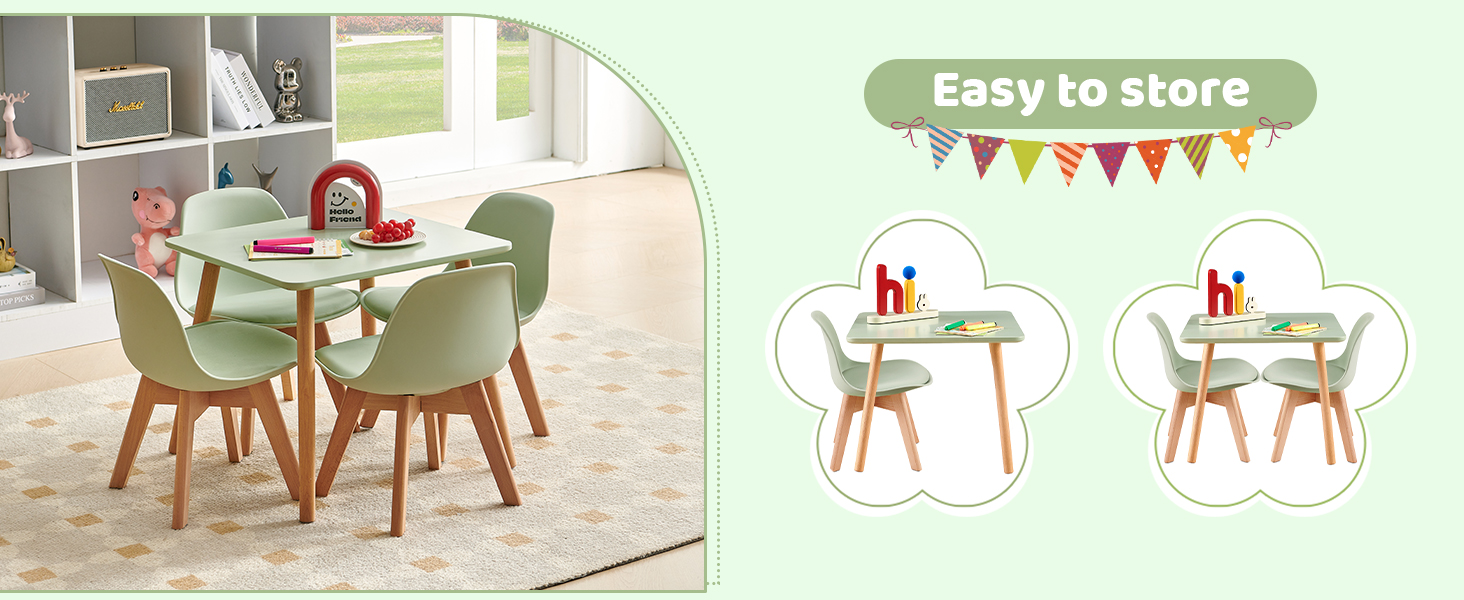Дитячий стіл зі стільцями, комплект меблів для дітей, з екологічної букової деревини FSC, 1-6 років, для дитячої кімнати, дитячого садка, зелений