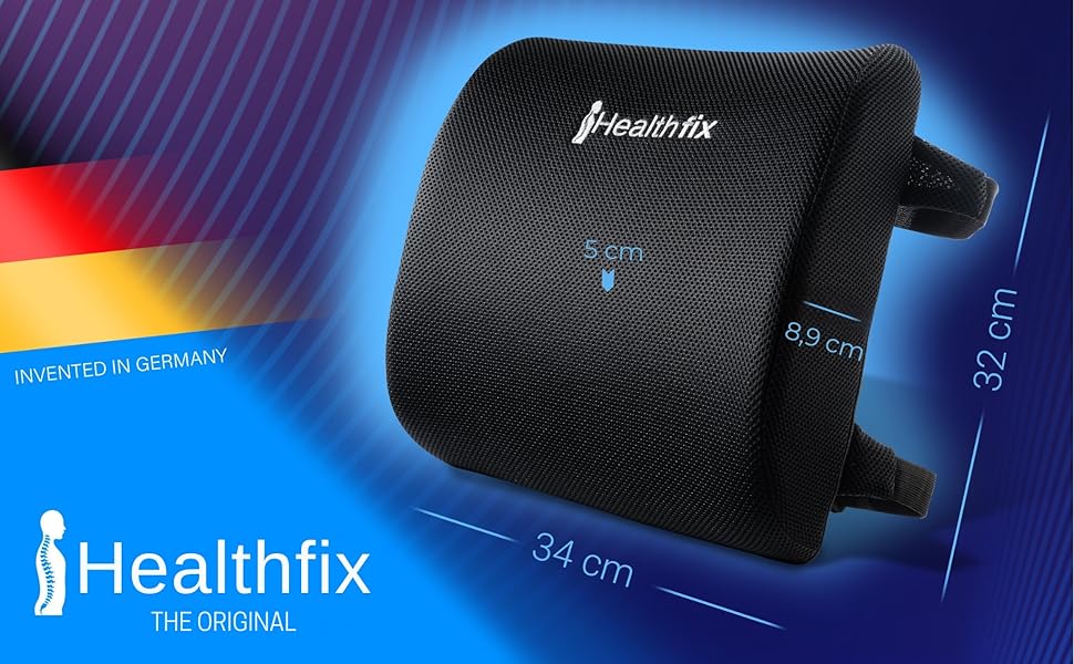Ергономічна подушка під поперек Healthfix з ефектом пам'яті для офісного стільця, авто та дивана — підтримка постави та полегшення болю в спині (жорстка, 90-135 кг)