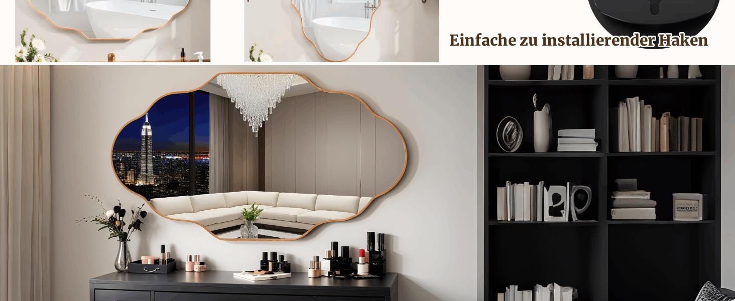 Дзеркало настінне Clevich Asymmetrisch 66x116 см, алюмінієва рама, скло HD, золотий колір