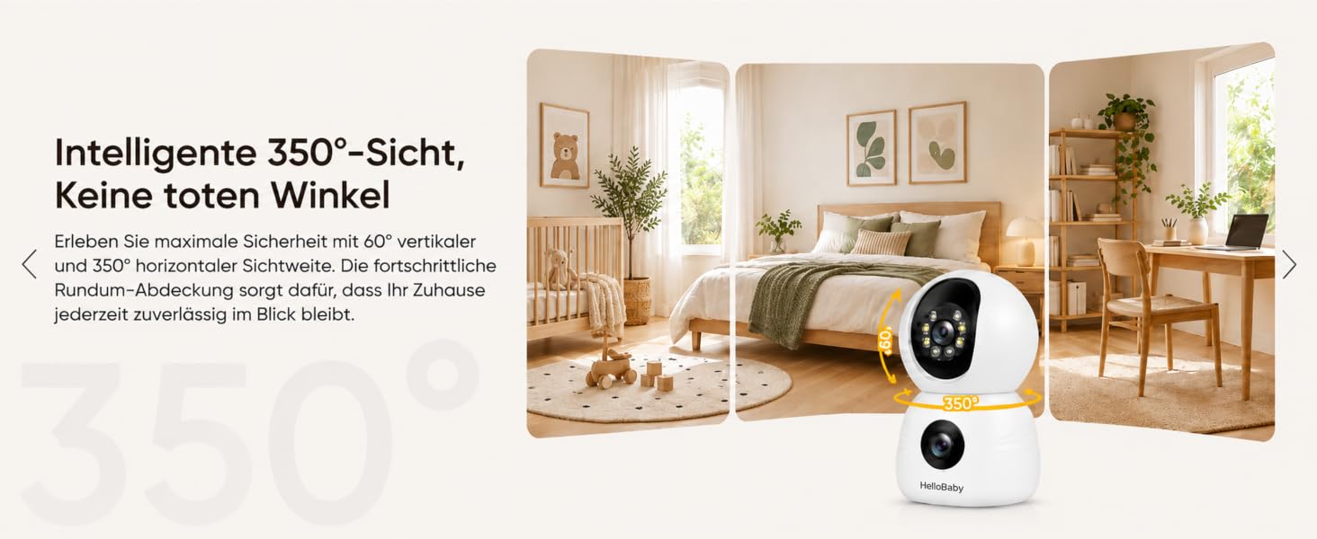 Відеоняня HelloBaby WiFi з камерою, нічним баченням та датчиком руху, двосторонній аудіозв'язок, керування через додаток, підтримка Cloud/SD карти пам'яті (Білий)