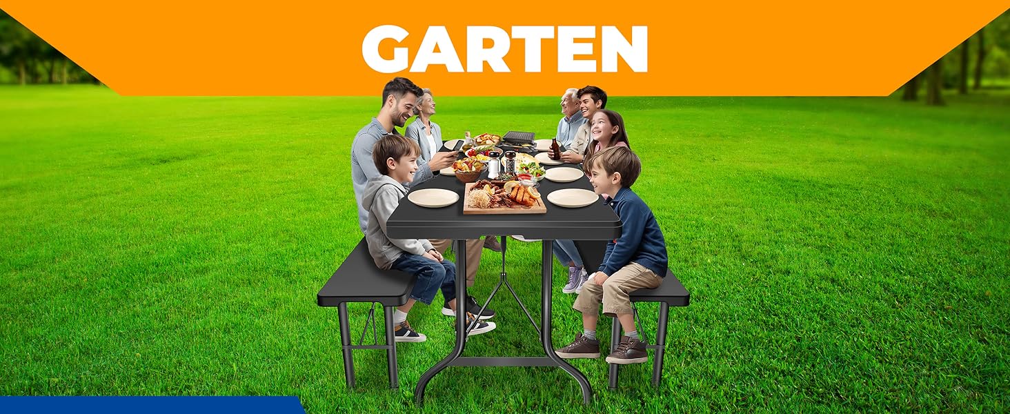 Стол KESSER® для пікніка, кемпінгу та саду, розкладний, 183x76 см, на 6 осіб, з чохлом та ручкою, антрацит