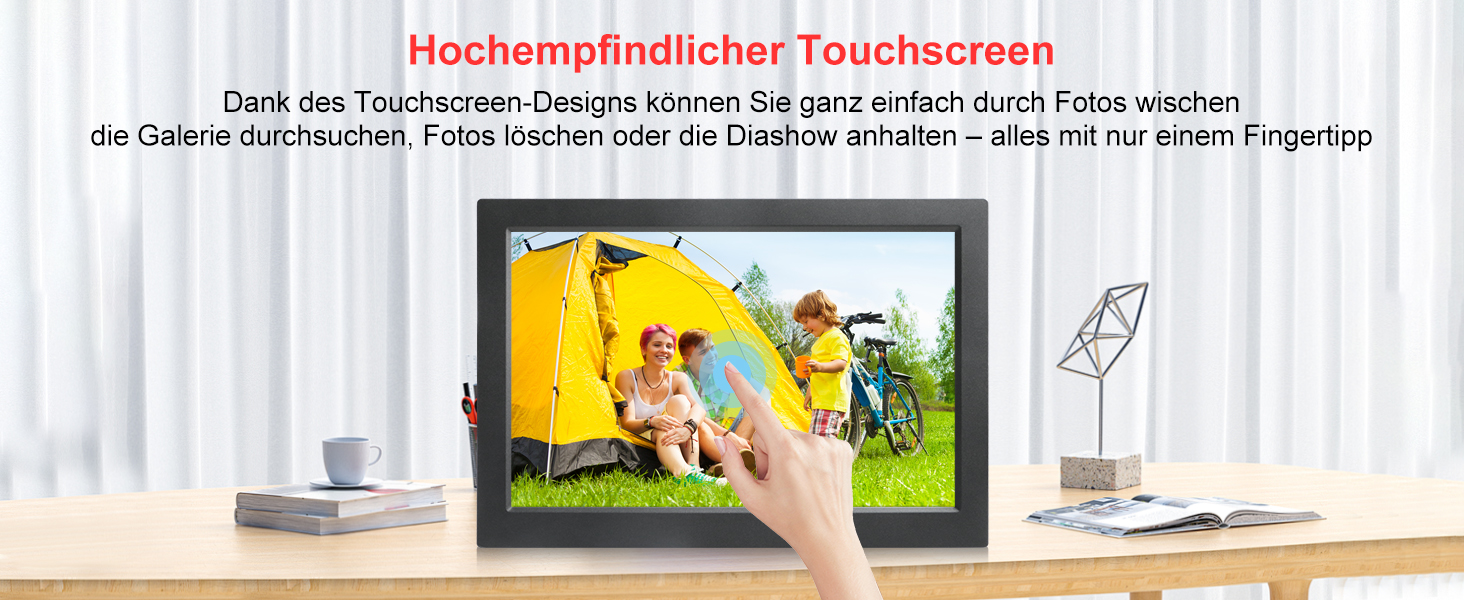 Frameo Цифровий фоторамка 15.6 дюймів Wi-Fi, FHD IPS сенсорний екран, 32GB, автоматичне обертання, ділитися фото та відео, кріплення на стіну