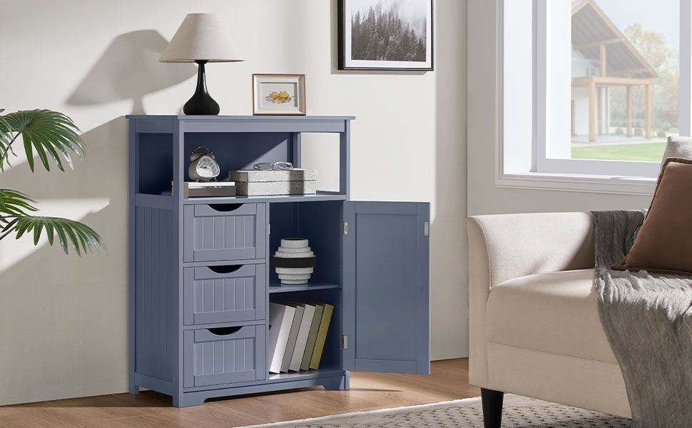 Шафа для ванної кімнати Yaheetech з 3 висувними ящиками та 1 дверцятами, регульовані полиці, 66x35x90 см (Сірий)