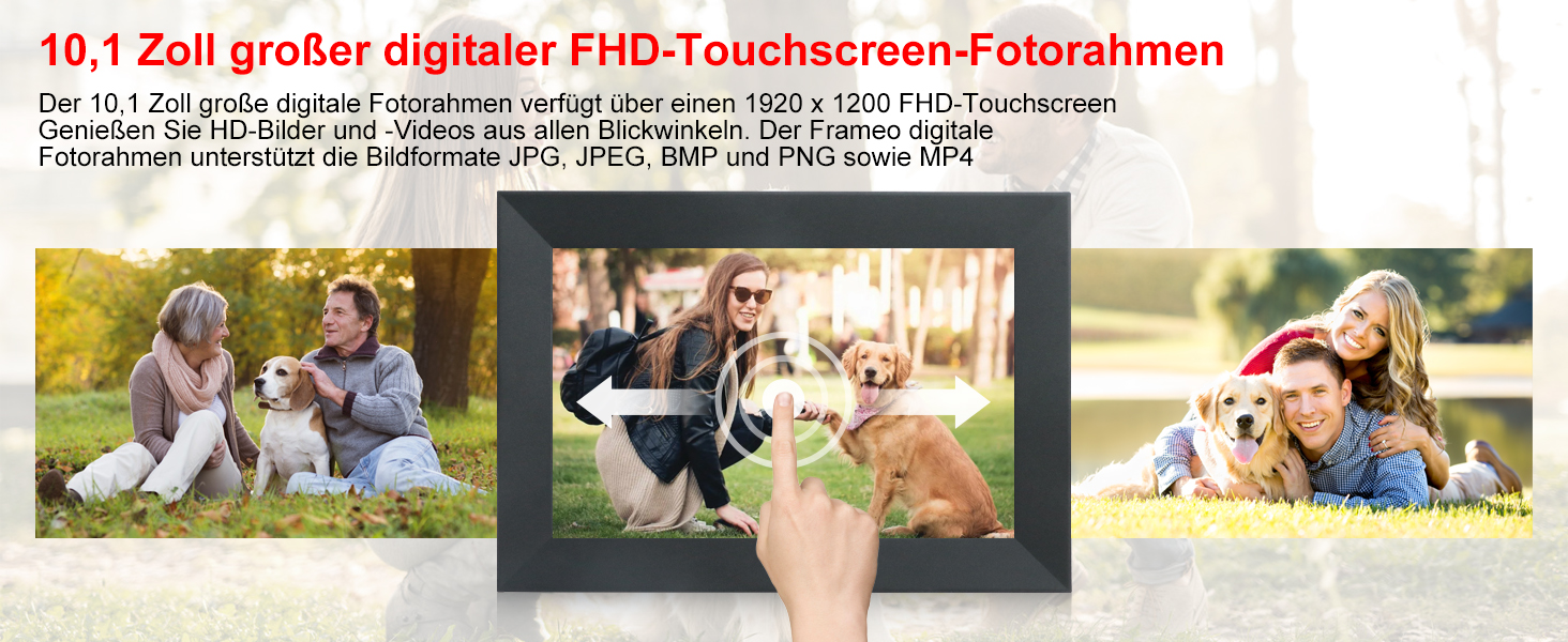 Frameo Цифровий фоторамка 15.6 дюймів Wi-Fi, FHD IPS сенсорний екран, Smart фоторамка з 32GB, автоматичне обертання, обмін фото та відео, можливе кріплення на стіну