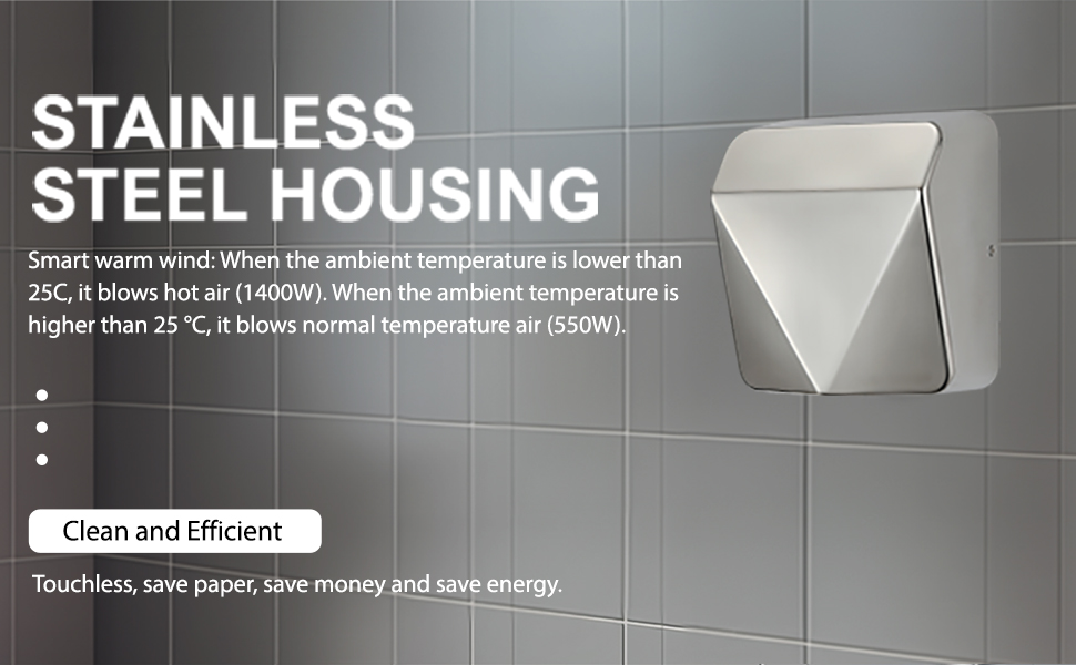 Електричний сушильник для рук з нержавіючої сталі, комерційний, високої продуктивності, з HEPA фільтром, час сушіння 7 секунд