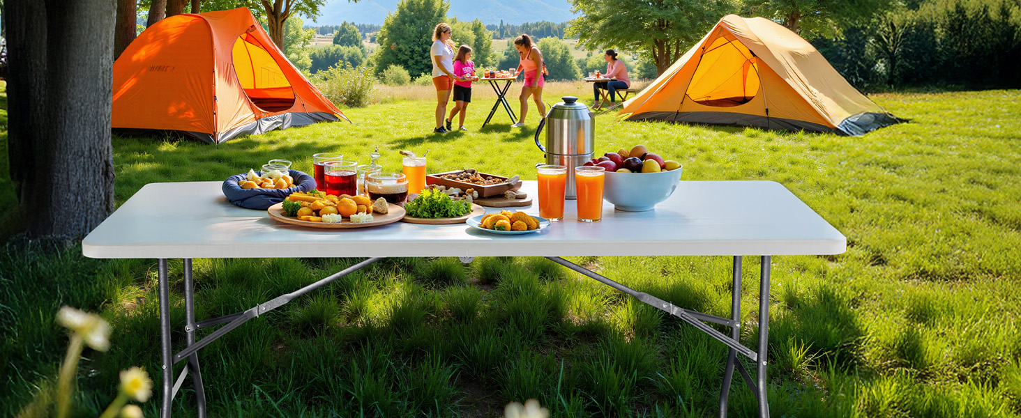Складаний кемпінговий стіл Wiltec 122x60x75 см, стіл для пікніка, саду та виїзних заходів з ручкою для перенесення