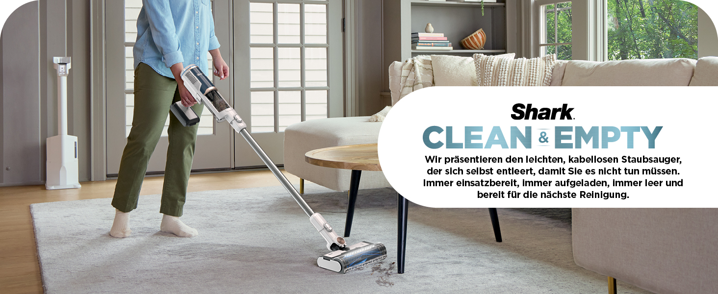 Пылесос Shark Clean & Empty с док-станцией для самоочистки, до 40 мин. работы, беспроводной, для шерсти животных, ковров и твердых полов, с LED-подсветкой, тихий, белый/синий, BU3521EU