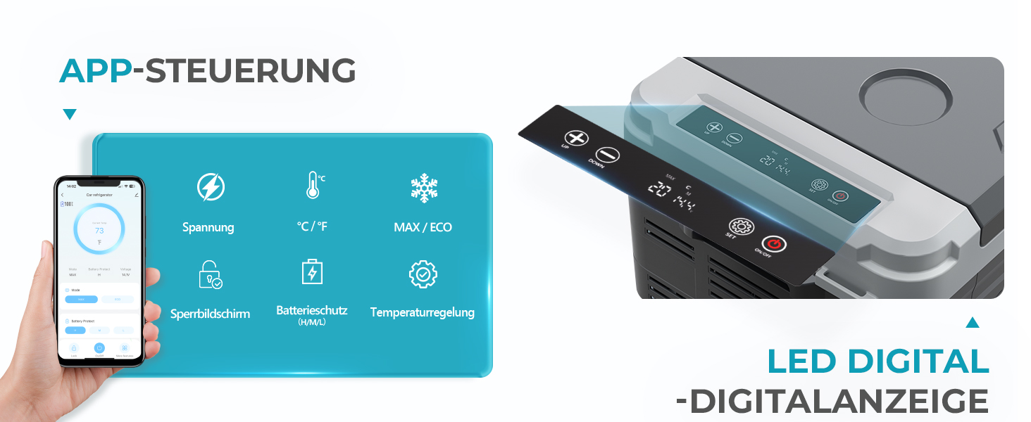 EUHOMY компресорний холодильник 10L (-20℃~20℃) 12/24V DC & 230V AC з Bluetooth, швидке охолодження 15 хв, для кемпінгу та подорожей
