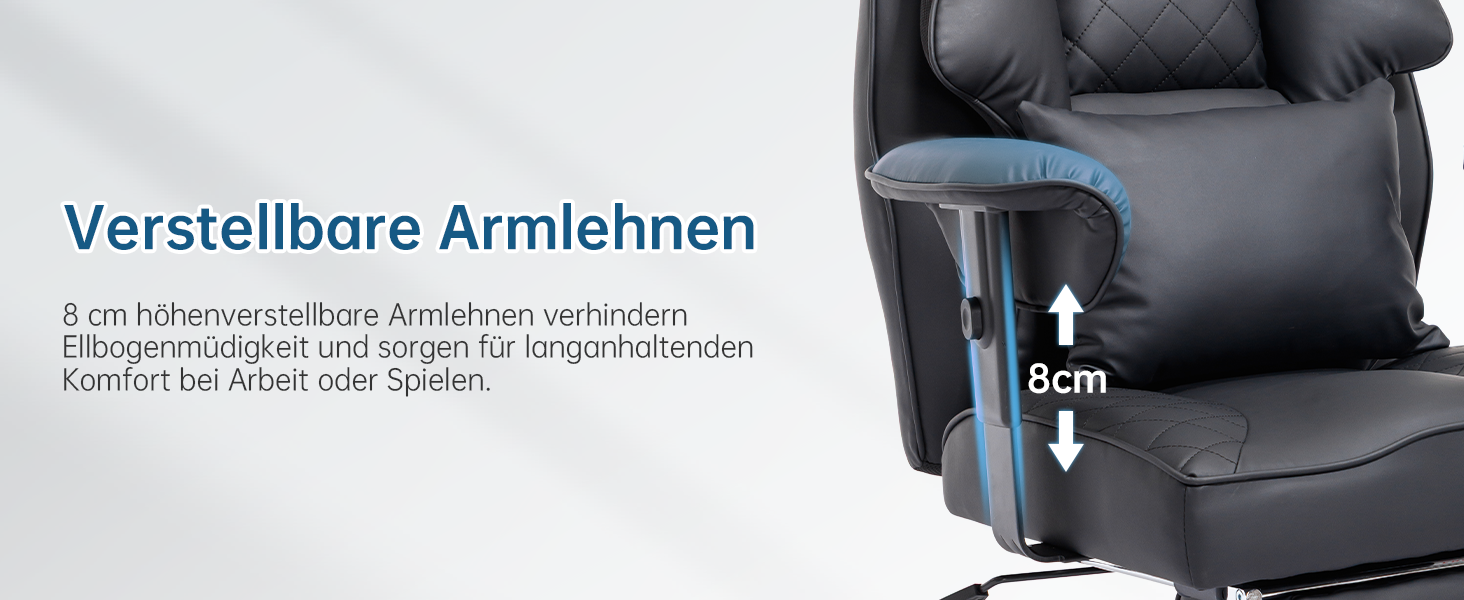 Офісний крісло Asukale Ergonomic 200kg з підніжкою, поперековою подушкою та широким сидінням, регульоване по висоті, імітація замші (чорний)