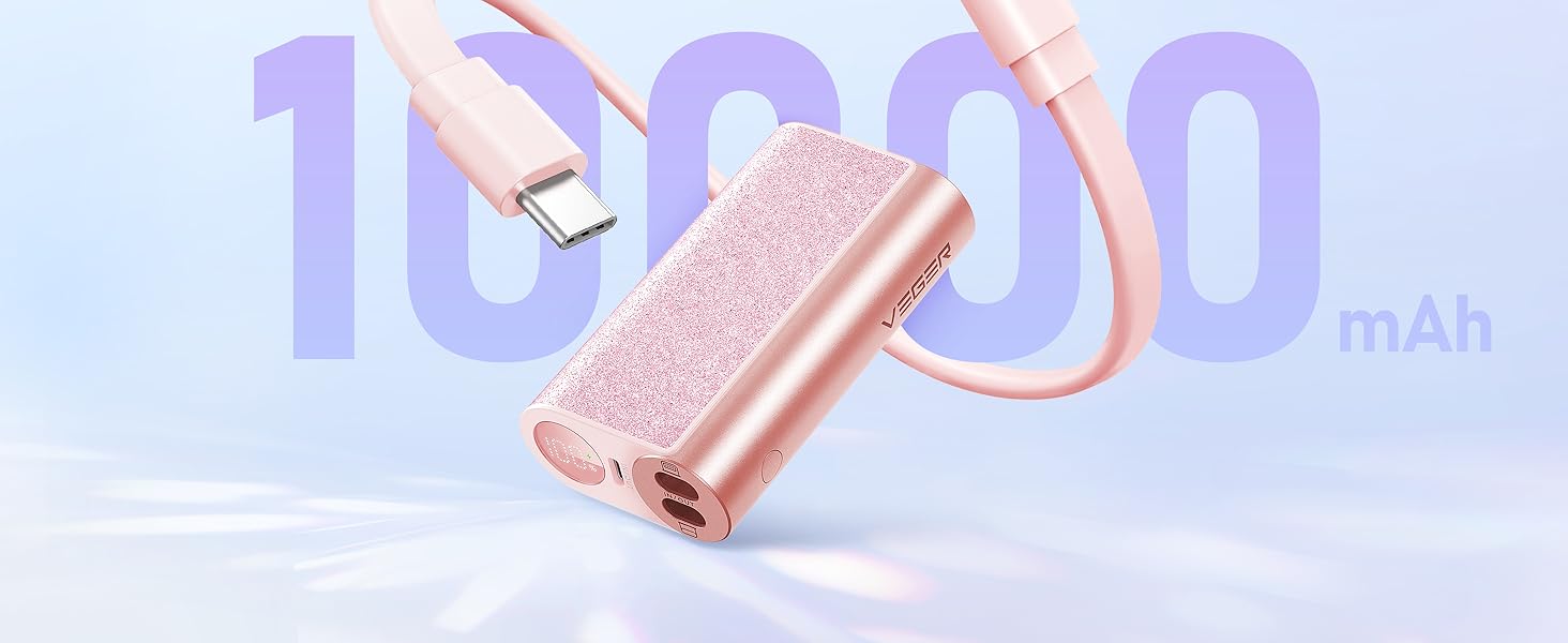 Вт PD, 10000 мАг, вбудований кабель Apple USB-C, LED, сумісний з iPhone/Samsung, 20