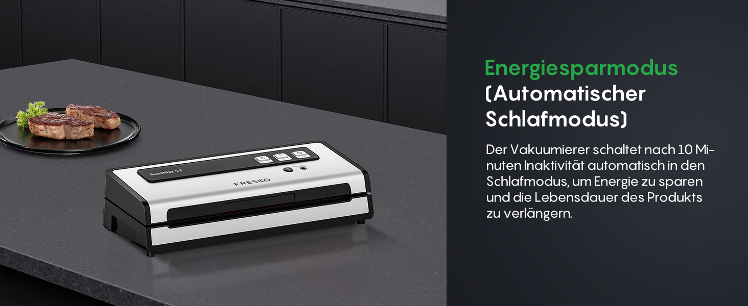 Вакууматор FRESKO Automax V2, автоматичний вакууматор для продуктів 140 Вт, подвійний гарячий шов, режими «сухий/вологий», чорний