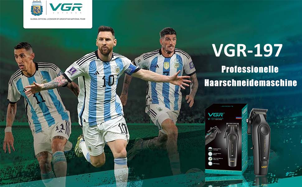 VGR 197 Професійна бездротова машинка для стрижки волосся з керамічними лезами, тример для чоловіків з 6 насадками, USB зарядка, LED індикатор