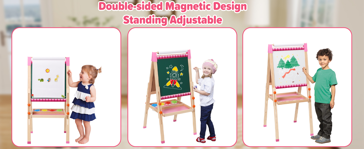 Дитяча мольберт Kinder Staffelei з рулоном паперу, двосторонній, складний, регульована висота, 92 аксесуари, подарунок для дітей