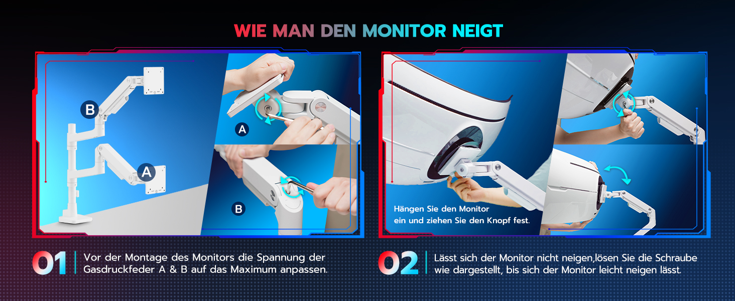 Кріплення для монітора ARES WING для 2 моніторів, 17-49 дюймів, газ-амортизатор, регулювання висоти, поворотний, VESA 75/100 мм, 2-20 кг, білий