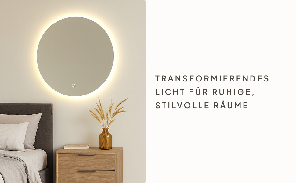 Дзеркало для ванної кімнати SensaHome кругле з LED-підсвічуванням, регульованою яскравістю, 70 см (80x80 см)