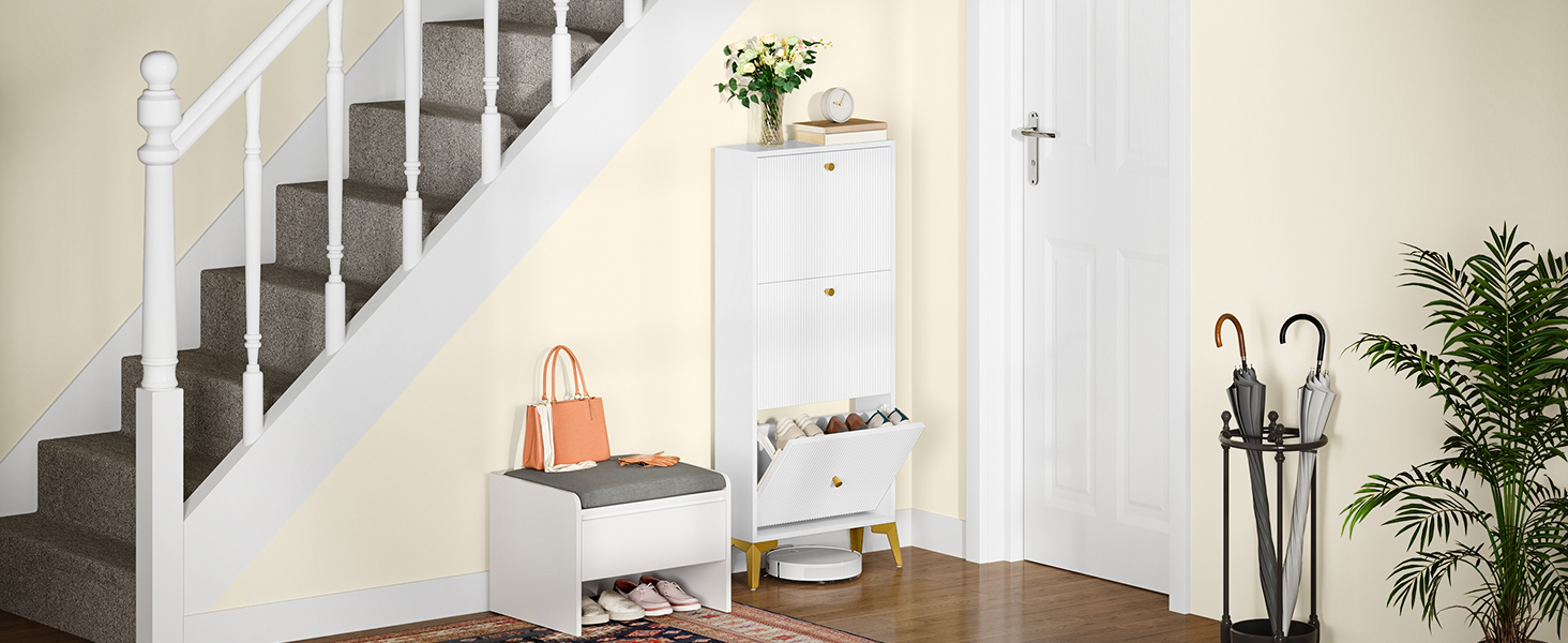 Шафа для взуття YITAHOME з 3 висувними ящиками, біла, вузька, з металевими ніжками, 20x50x118.5 см