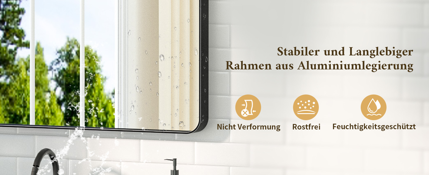 Дзеркало для ванної кімнати TETOTE 40x50 см, чорне, прямокутне, з металевим каркасом, з круглими кутами, для раковини, з загартованого скла