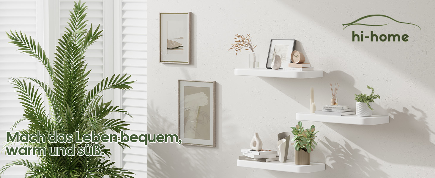 Набір полиць на стіну Wandregal з дерева (3 шт) білі, плаваючі полиці з прихованим кріпленням для вітальні, спальні, кухні, для книг та декору