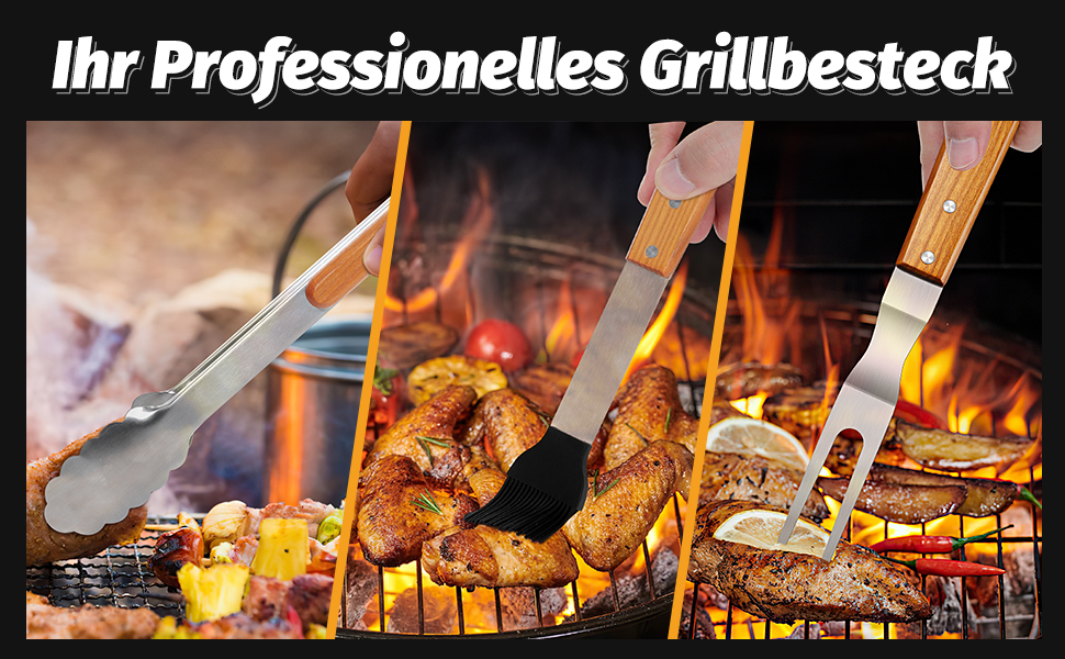 Набір гриль-посуду PURPLEBIRD 5 предметів: професійний набір інструментів з нержавіючої сталі, з чохлом-фартухом та дерев'яними ручками. Ідеально для BBQ, тепаньякі, подарунок для чоловіків.