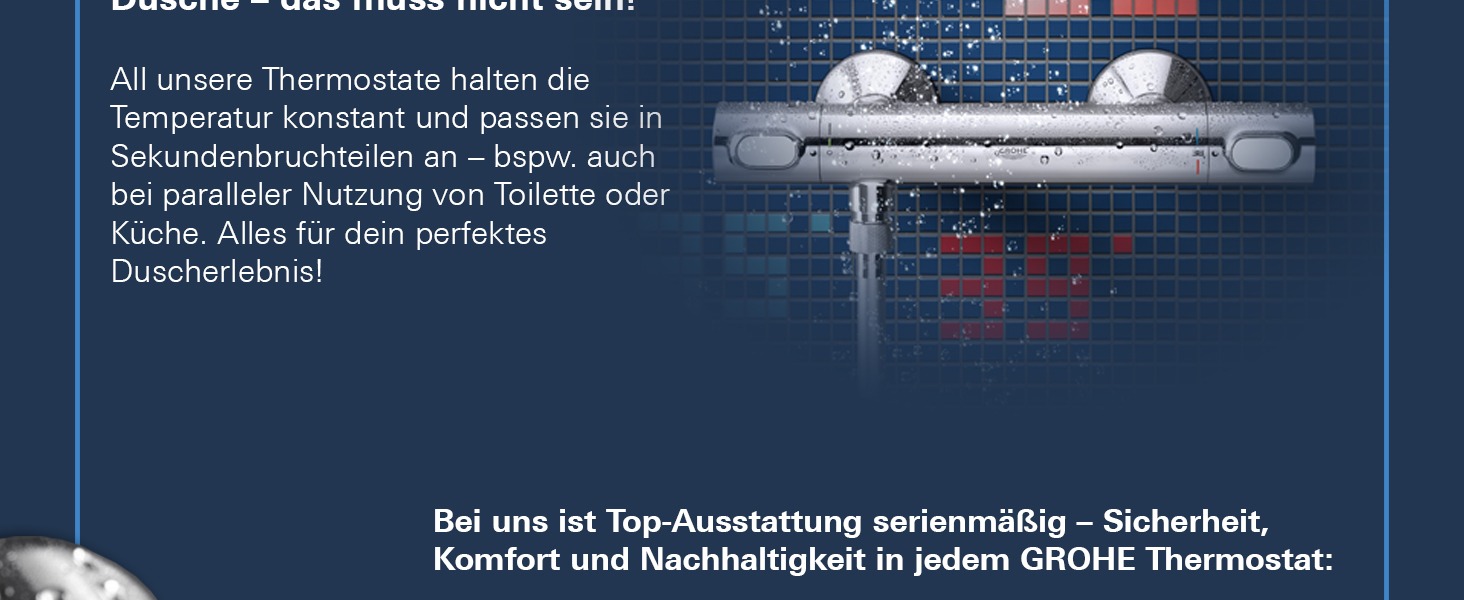 Змішувач для ванни Grohe Precision Feel з термостатом, водозберігаючий, хром, 34788000 Chrome Feel (безпека для дітей, запобіжник 38°C, антиковзні ручки)