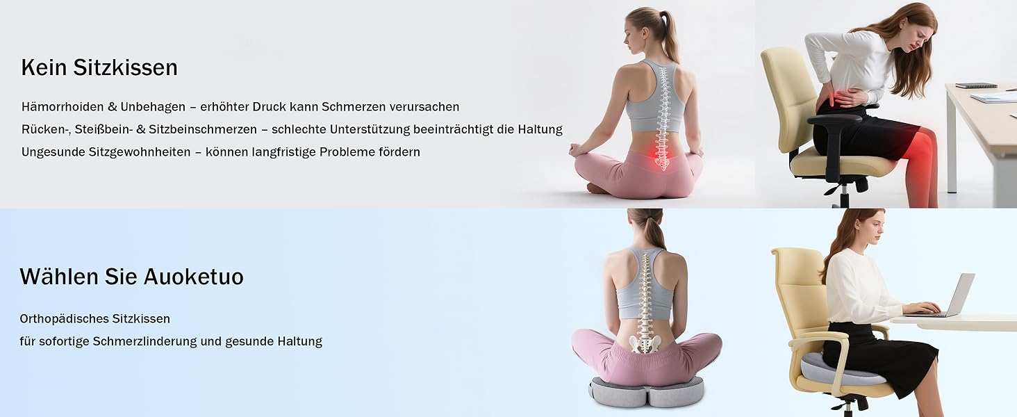 Ортопедична подушка-кільце з ефектом пам'яті Memory Foam для копчика та копчик-підтримки, пом'якшення болю при геморої, ішіасі, вагітності та післяопераційному відновленні (сіра)