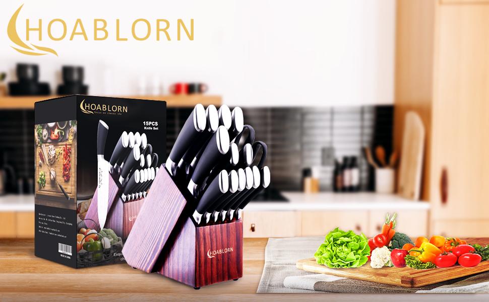 Набір кухонних ножів Chefhoablorn 15-TLG: професійний набір з нержавіючої сталі, 7 шт. (блок ножів)